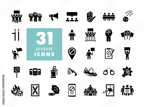 Protest, strike, revolution set vector glyph icons