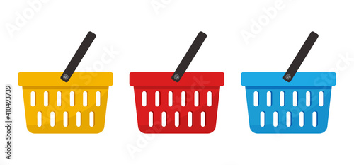 Basket shop vector icon, colorful market empty boxes. Cartoon store illustration