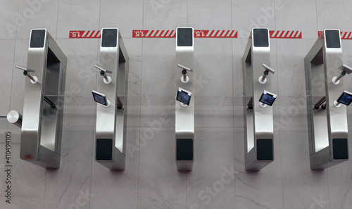 Top view of electronic turnstile gate, access system to the building