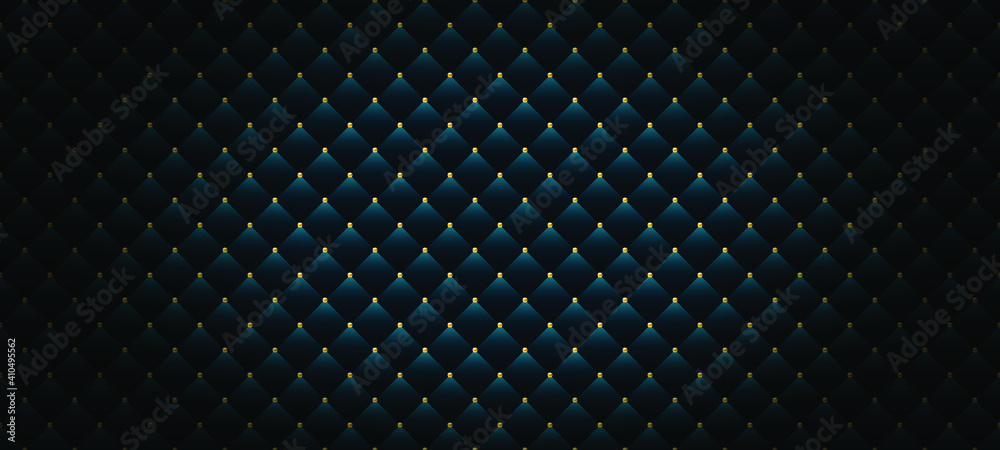 Plakat Luksusowe niebieskie tło w stylu retro ze złotymi koralikami. Ilustracja wektorowa. Tło tapicerki.