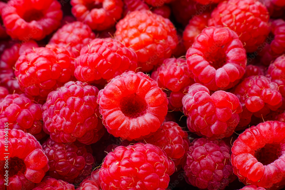 Naklejka premium Fresh ripe raspberries background.