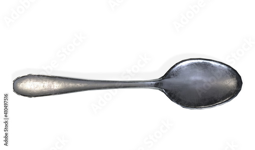 3d rendering. top view of metal spoon with clipping path isolated on white background.