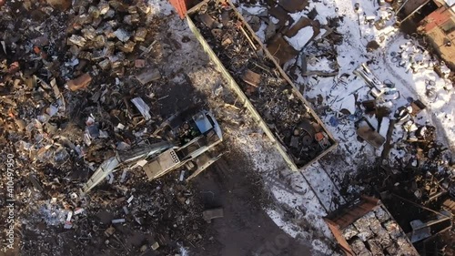 Wallpaper Mural Aerial photography of scrap metal dump, Crane unloads, loads scrap metal in a railway car. Torontodigital.ca