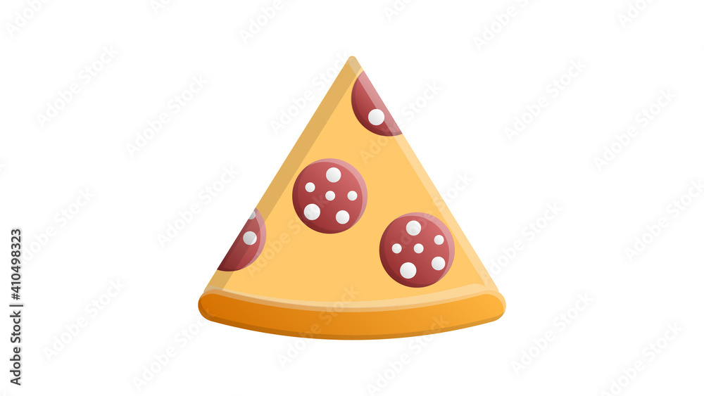 slice of pizza on a white background, illustration. appetizing pizza on thin dough stuffed with sausage and bacon, cheese. harmful, high-calorie food. fast food lunch, quick snack slice of pizza on a white background, illustration. appetizing pizza on thin dough stuffed with sausage and bacon, cheese. harmful, high-calorie food. fast food lunch, quick snack