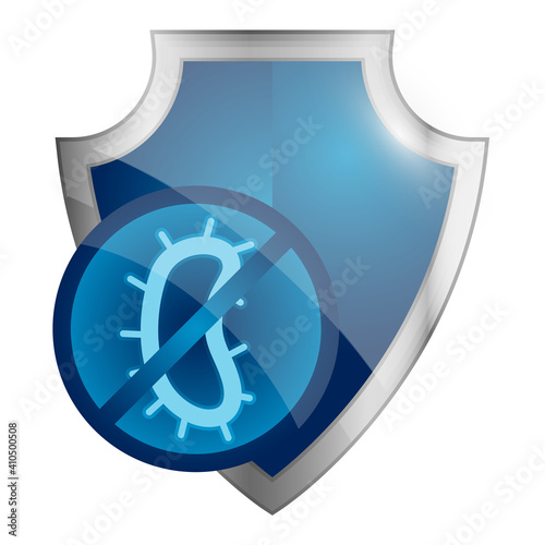 Immune system concept. Hygienic medical glosy shield protecting from bacteria. Badges for material with antimicrobial and antiviral protection. Antiviral concept. Vector