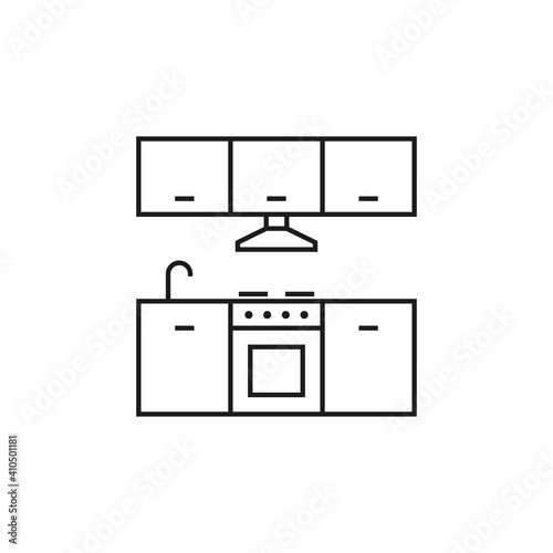 Kitchen furniture line icon, vector sign isolated on white background