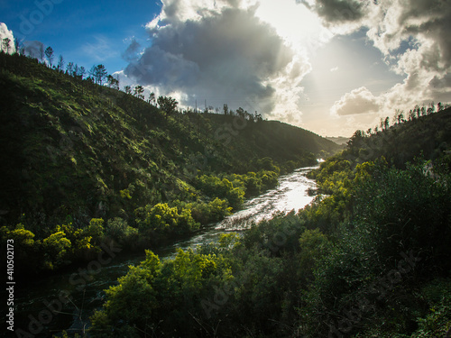 River with beautiful vegetation. Zezere river located in Portugal, which flows to the Tagus river in the village of Constancia