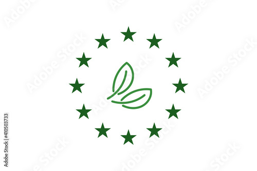 green leaf and Europe Union- EU stars. Vector ecology icon concept