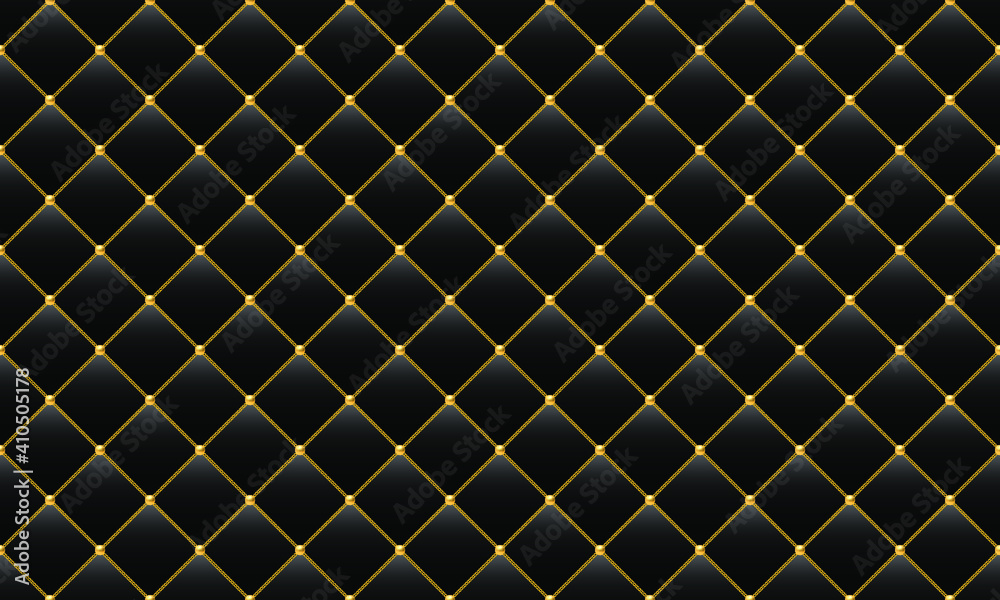 Fototapeta premium Luxury black background with golden chains and beads. Seamless vector illustration. Upholstery background.