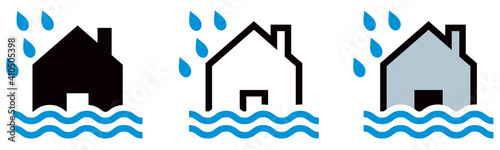 ICÔNE MAISON INONDÉE NOIR ET BLEU