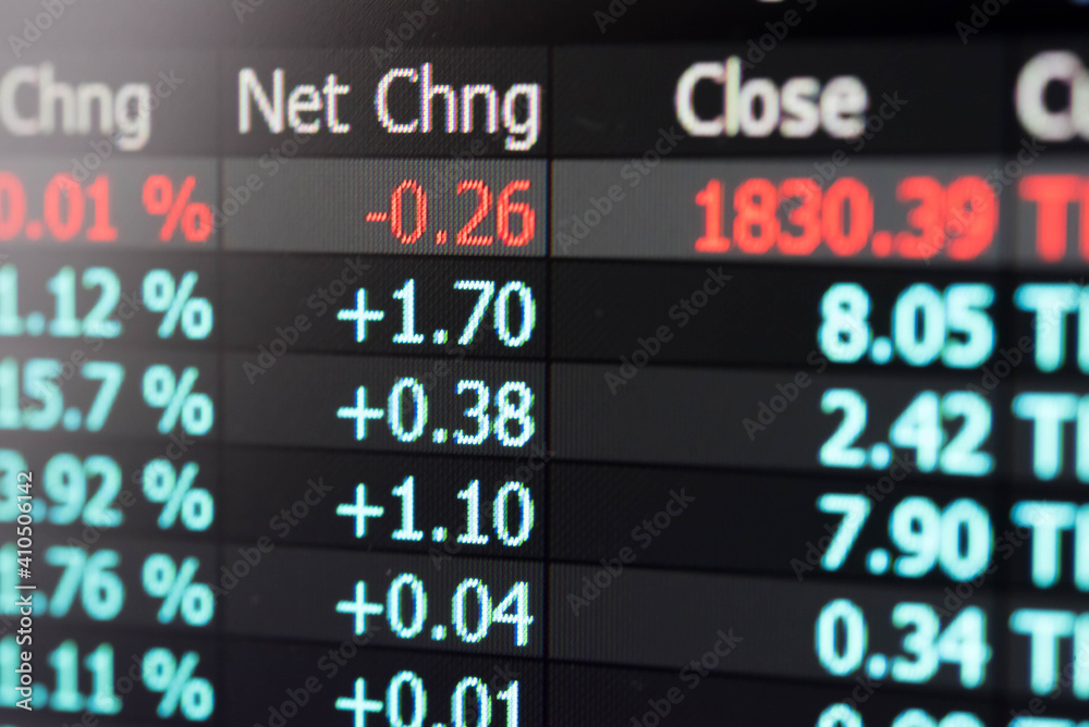 Stock market data on digital LED display. Fundamental and technical analysis with candle stick graph chart of stock market trading to represent about Bullish and Bearish point. Stock market data on digital LED display. Fundamental and technical analysis with candle stick graph chart of stock market trading to represent about Bullish and Bearish point.