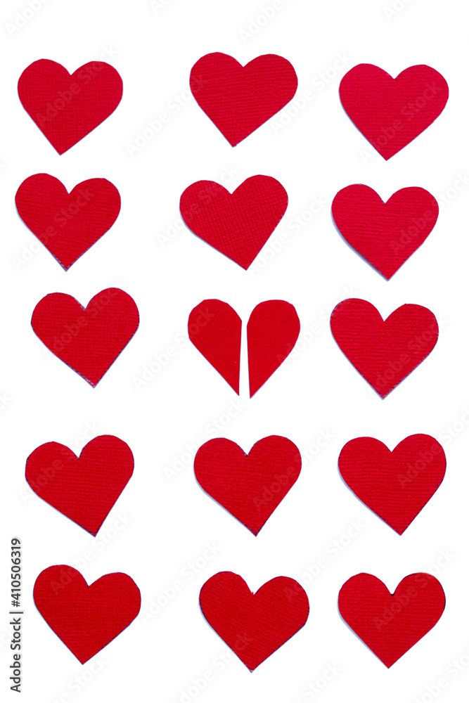 Set of red hearts on white background, saint valentine's day symbol Set of red hearts on white background, saint valentine's day symbol