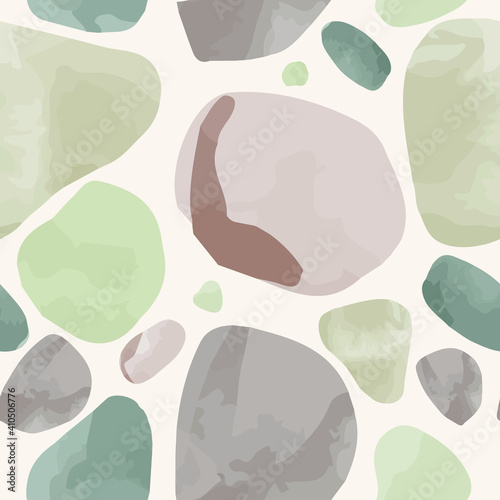 Watercolor vector stone seamless pattern. Aesthetic abstract illustration of pastel stones for wrapping paper, fabric, cards, wallpaper. Marine minimalist pattern ideal for print and web use.