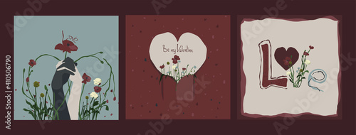 Romantic collection of vector abstract Valentine's Day Cards. Trendy backgrounds for greeting cards, headers, invitations, gift paper, posters, banners, brochures, web. Diversity vector illustration