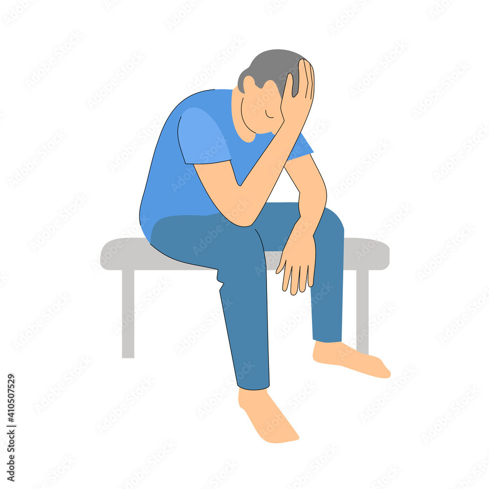 man holding his head. the person sits and thinks. sadness, feeling unwell. psychology.