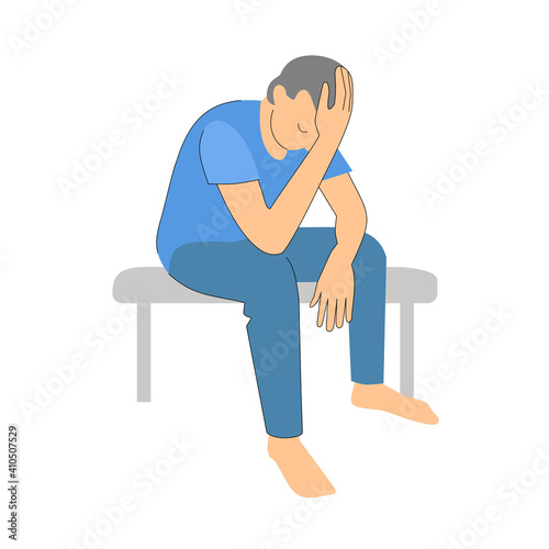 man holding his head. the person sits and thinks. sadness, feeling unwell. psychology.