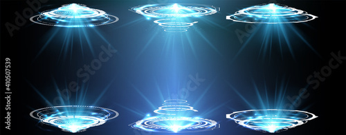 Futuristic circle vector HUD, GUI, UI interface screen design. Abstract style on blue background. Abstract vector background. Abstract technology communication design innovation concept background.