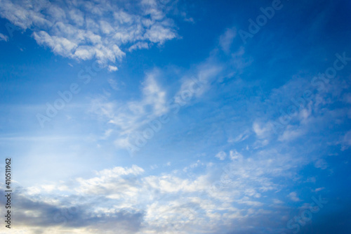 Blue sky and clouds at sunset. Background sky. Nature