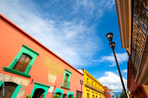 Oaxaca, Mexico, Scenic old city streets and colorful colonial buildings in historic city center. photo