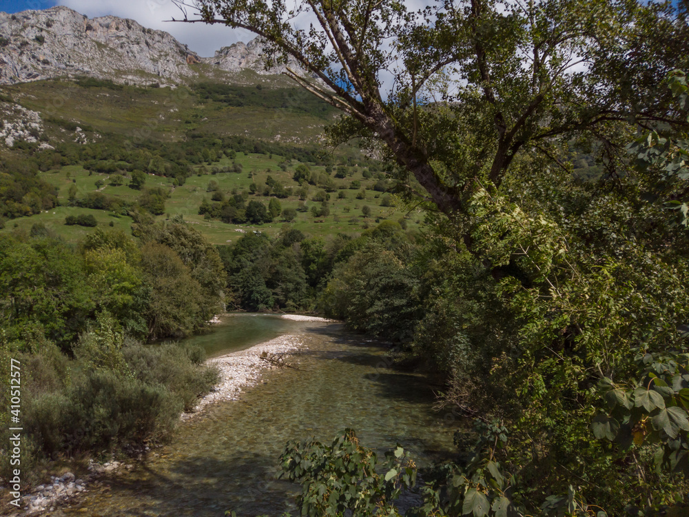 The Cares river near Mier village in Picos de Europa National Park in Asturias, Spain. The Cares river near Mier village in Picos de Europa National Park in Asturias, Spain.