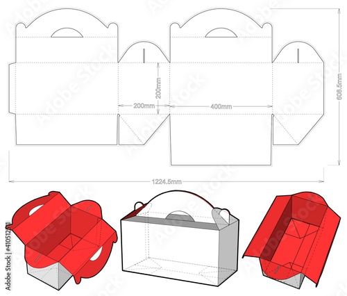 Cake Box with handle and Die-cut Pattern. The .eps file is full scale and fully functional. Prepared for real cardboard production.
