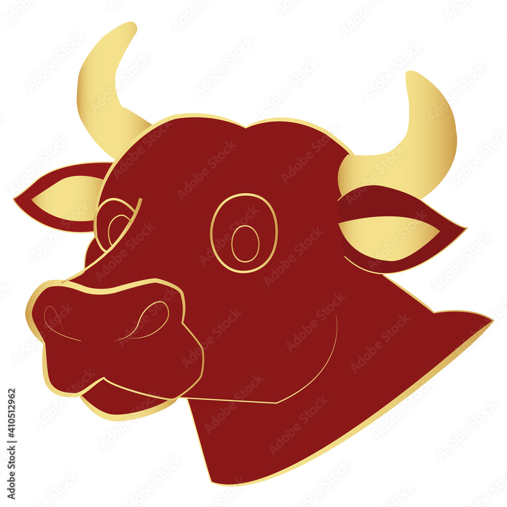 Isolated red ox with golden horns. Year of the ox - Vector Isolated red ox with golden horns. Year of the ox - Vector