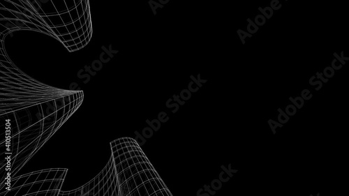 Architecture building construction. Linear 3D view. Concept sketch background.	