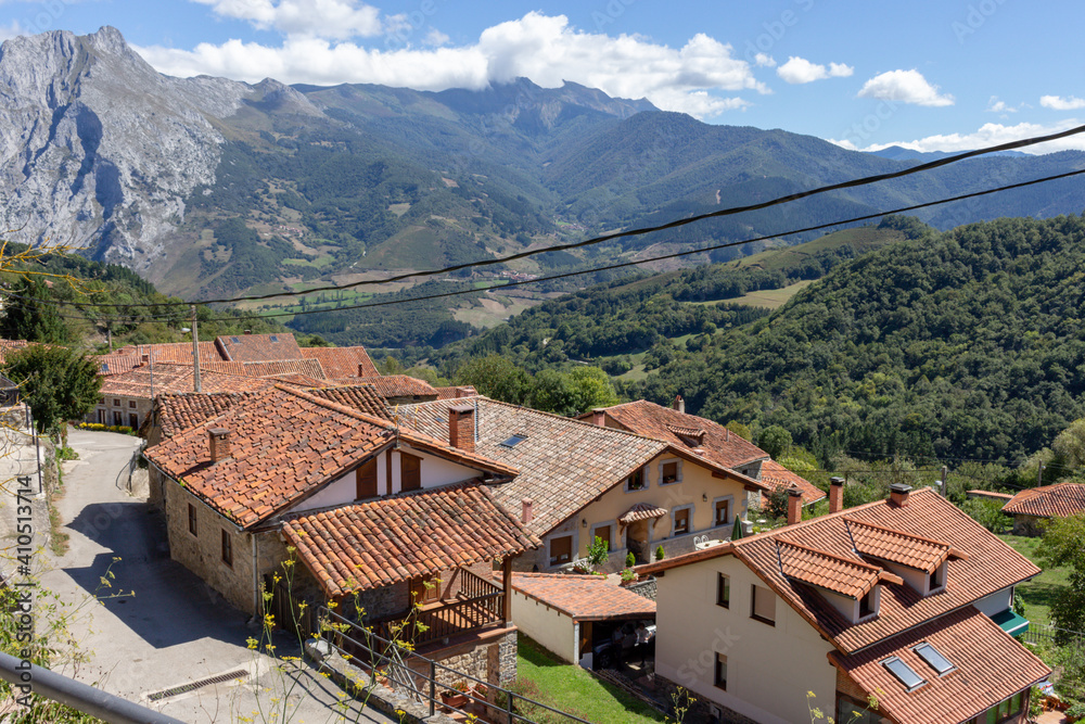 View of the village of Colio, in Liébana,  Europa Peaks, Cantabria, Spain.