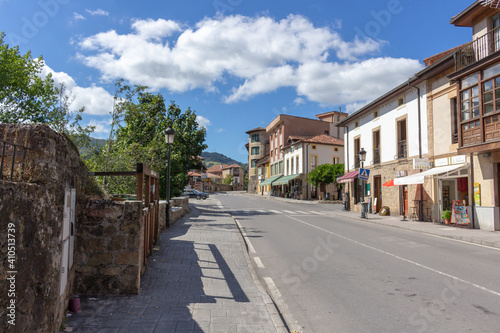 Cabrales, Spain - September 2, 2020: Street view in the centre of Las Arenas.