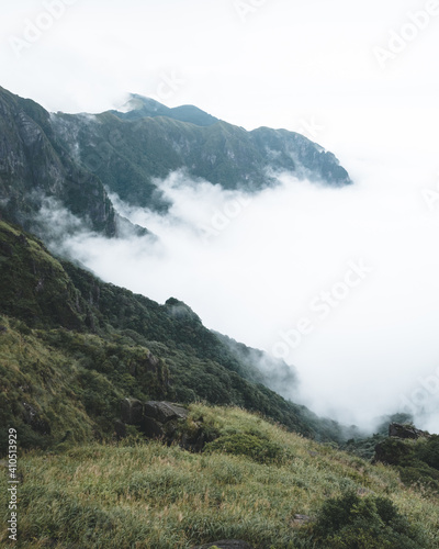 Mountain ridge covered in fog on top of Wugong Mountain in Jiangxi, China