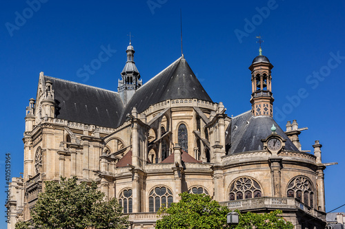 Sixteenth century St. Eustace Church (Leglise Saint-Eustache). Gothic St. Eustache Church is one of the largest churches in Paris. Les Halles, Paris, France. © dbrnjhrj