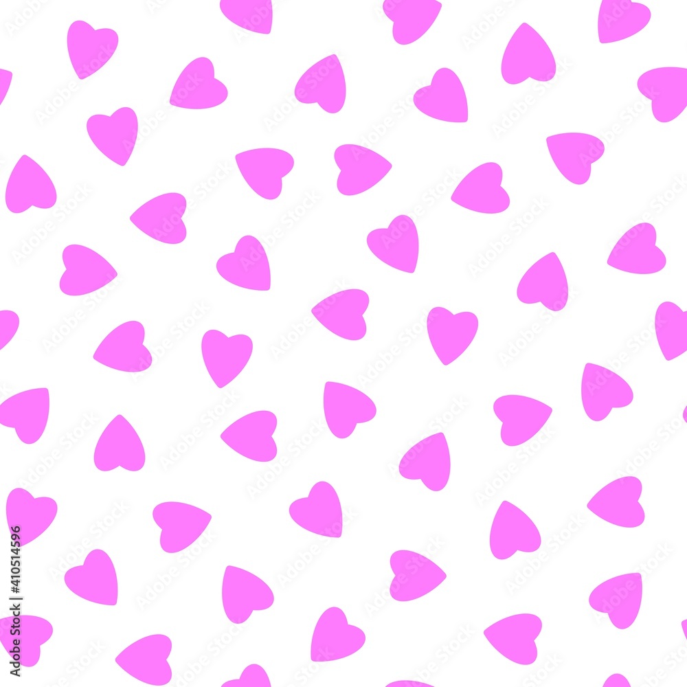Simple hearts seamless pattern,endless chaotic texture made of tiny heart silhouettes.Valentines,mothers day background.Great for Easter,wedding,scrapbook,gift wrapping paper,textiles.Lilac on white