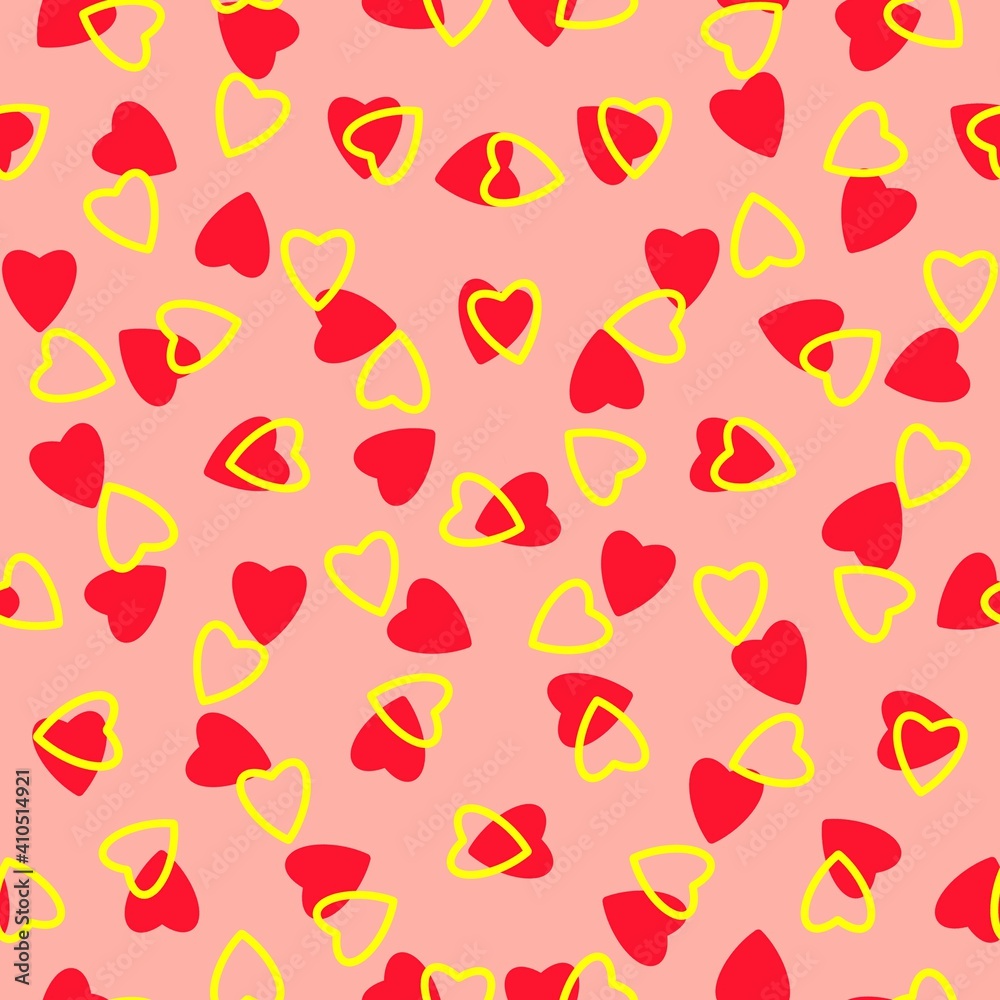 Simple hearts seamless pattern,endless chaotic texture made of tiny heart silhouettes.Valentines,mothers day background.Great for Easter,wedding,scrapbook,gift wrapping paper,textiles.Red,yellow,peach Simple hearts seamless pattern,endless chaotic texture made of tiny heart silhouettes.Valentines,mothers day background.Great for Easter,wedding,scrapbook,gift wrapping paper,textiles.Red,yellow,peach