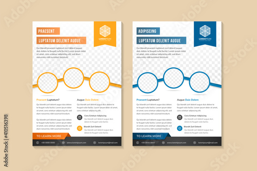 Flyer, brochure, poster, annual report, magazine cover vector template. Modern blue and orange corporate design.