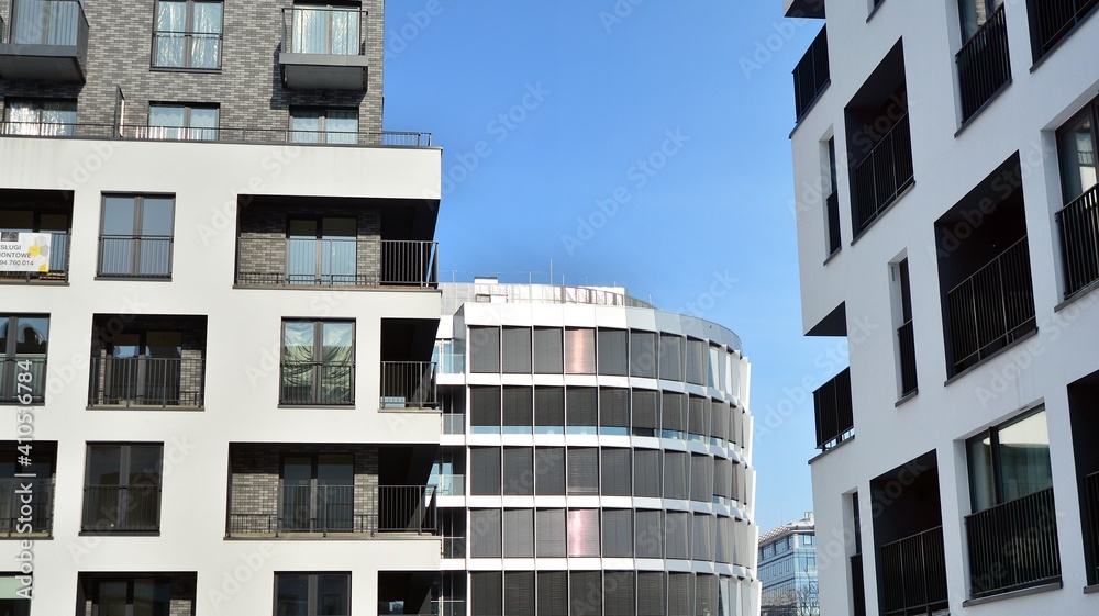 Compact development of modern buildings. Residential and office building Compact development of modern buildings. Residential and office building