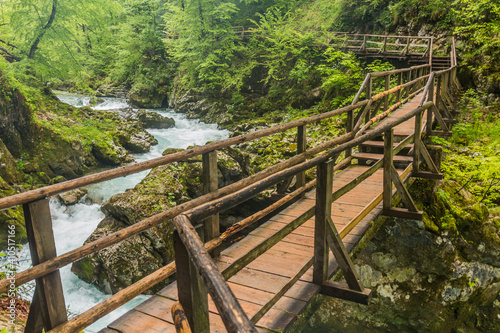 Boardwalk in Vintgar gorge near Bled  Slovenia