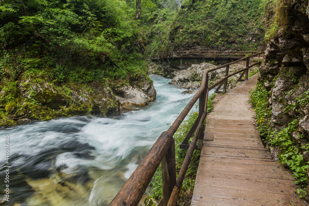 Boardwalk in Vintgar gorge near Bled, Slovenia Boardwalk in Vintgar gorge near Bled, Slovenia