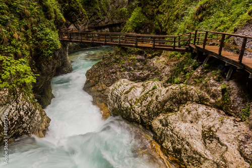 Boardwalk in Vintgar gorge near Bled, Slovenia