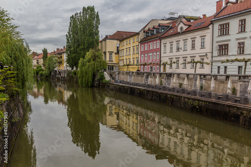 Ljubljanica river in the center of Ljubljana  Slovenia
