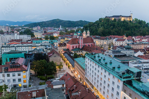Evening aerial view of Ljubljana  Slovenia
