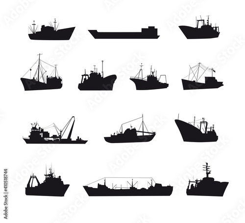 Leinwand Poster Set of fishing sea boats icons