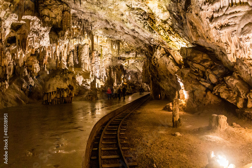 Bild auf Leinwand POSTOJNA, SLOVENIA - MAY 17, 2019: Underground tourist train stop in Postojna ca