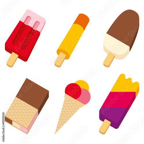 Verschiedene Sorten Eis in 3D