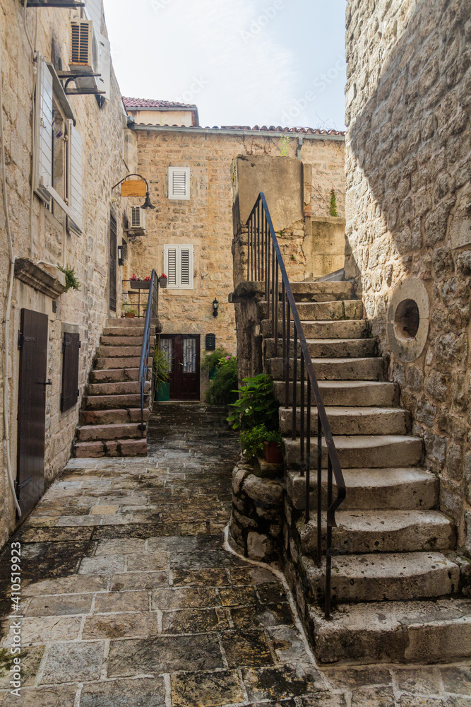 Alley in the old town in Budva, Montenegro