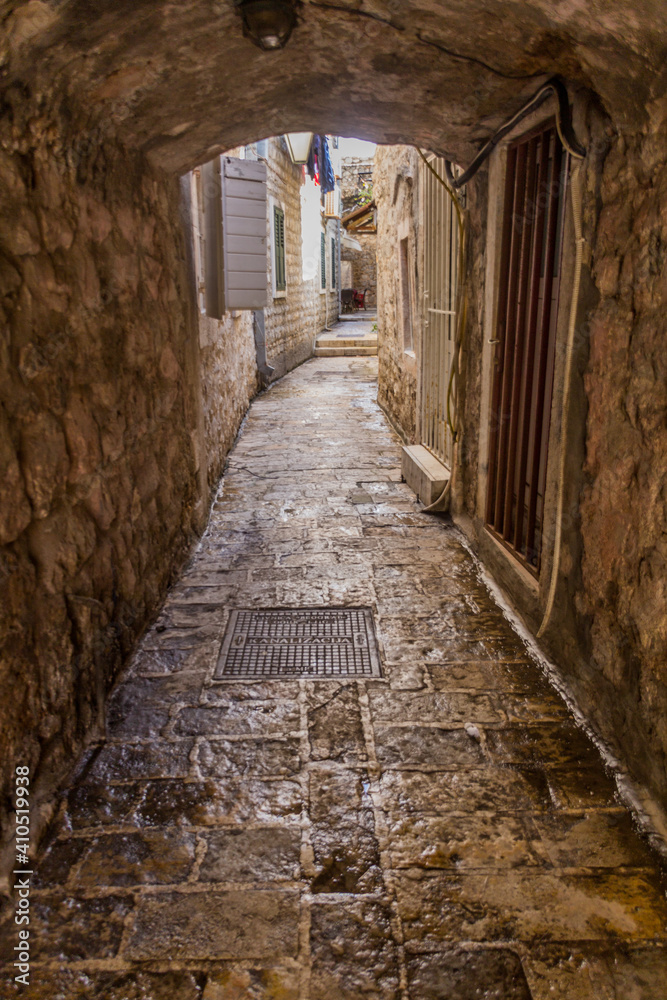 Alley in the old town in Budva, Montenegro