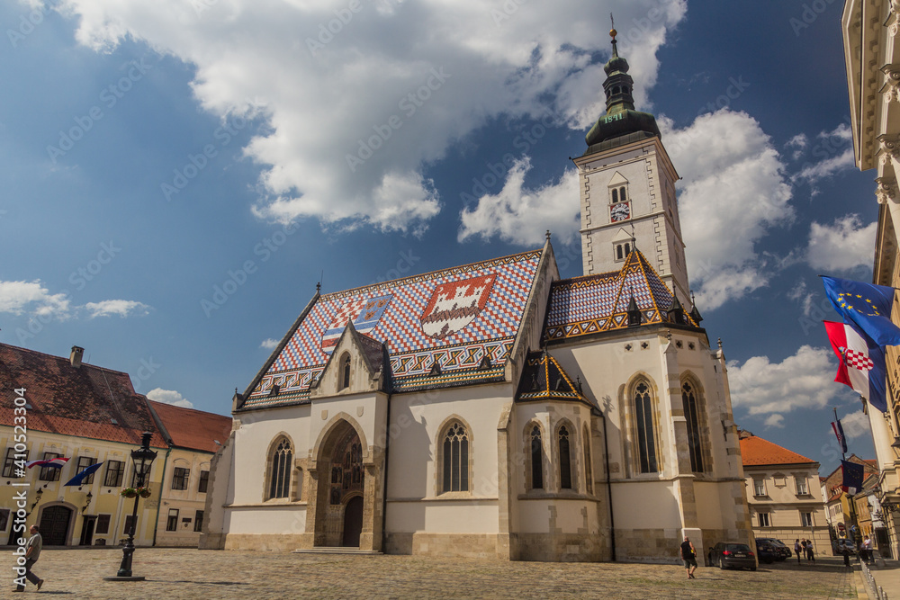 ZAGREB, CROATIA - JUNE 13, 2019: St. Mark's Church in Zagreb, Croatia