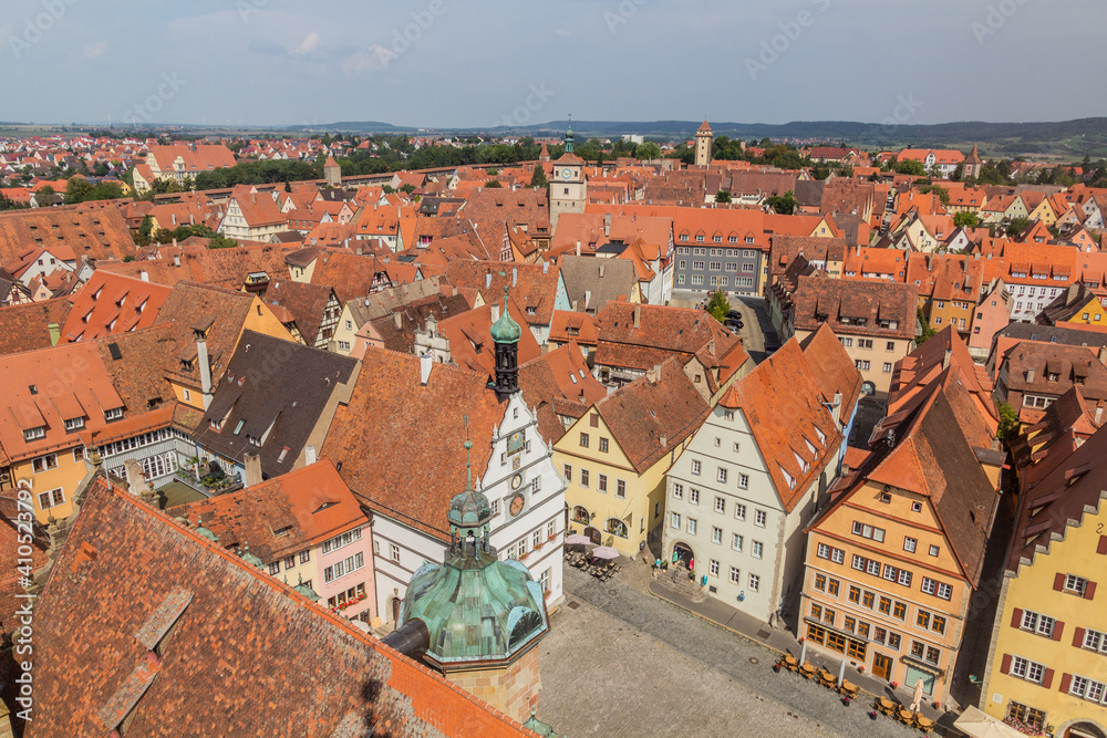 Obraz premium Aerial view of the old town of Rothenburg ob der Tauber, Bavaria state, Germany