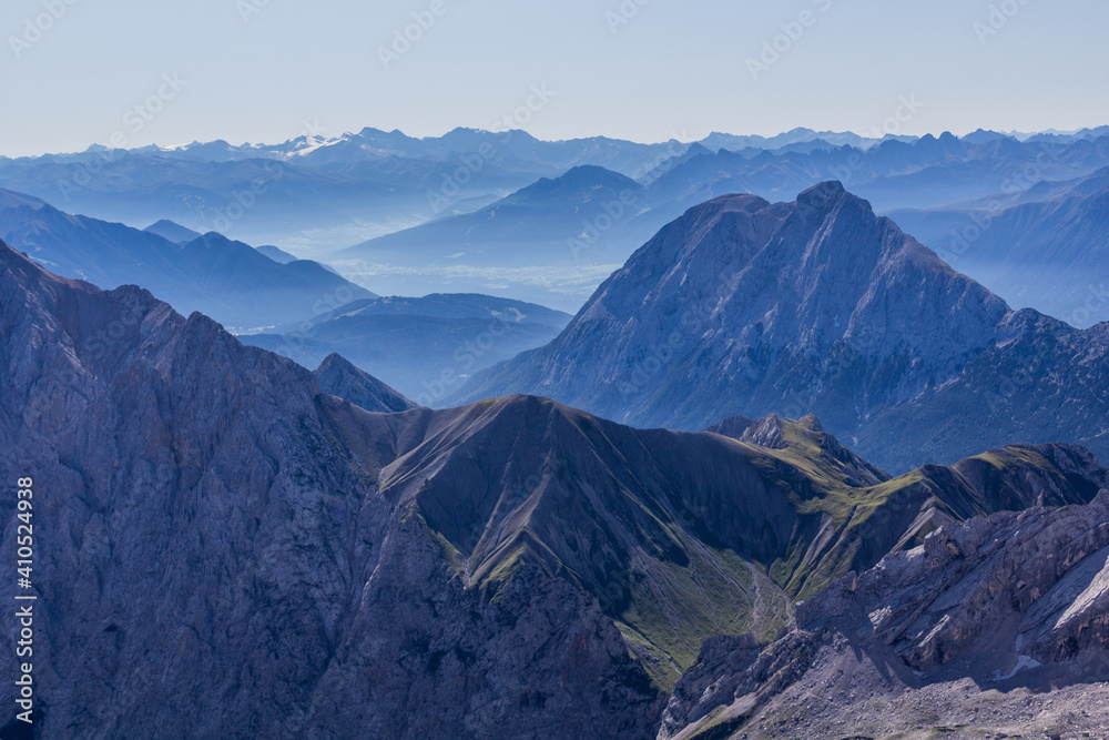 Skyline of mountains viewed from Zugspitze, Germany