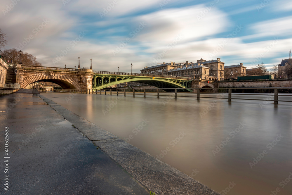 Paris, France - February 3, 2021: View of Paris flood as river Seine rises and approaches record level