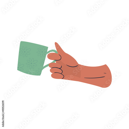 hand holding coffee mug vector design